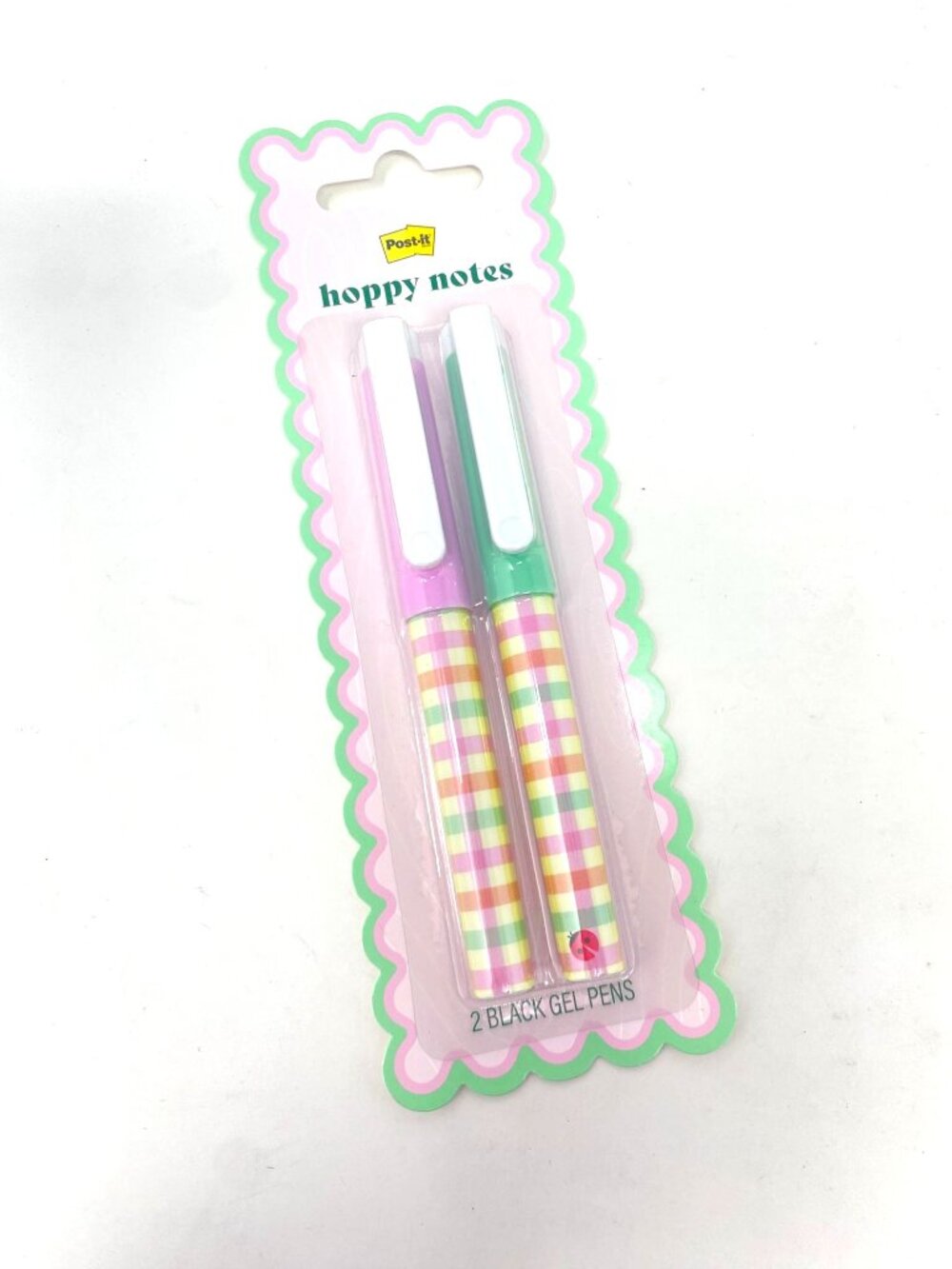 Post-it 2 Pack Pastel Gingham Patterned Gel Pens Black Ink Springtime Gift - Picture 6 of 9
